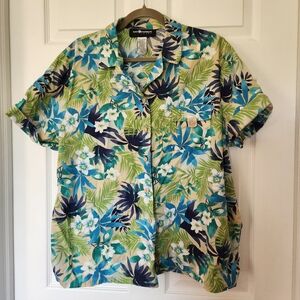 Sag Harbor XL Men's Tropical Floral Shirt - Blue, Green, Cream